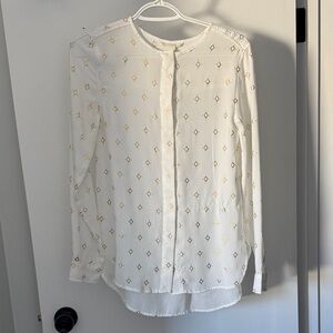 H&M White Button-Front Blouse with Gold Diamond Motif